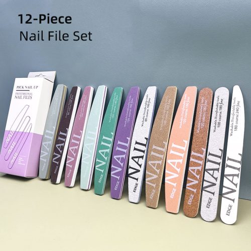 Nail Box Set Of 12 Pieces, Polishing And Polishing Strips, Sponge Scrubbing And Repair Type, Half Moon Nail File, Polishing Strip Tool, Get The Perfect Manicure With 12-Piece Nail Care Set: Buffing Blocks, Sponge Files