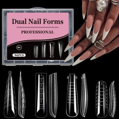 96Pcs Dual Form Nail Extension Mold For UV Nail Gel Quick Building Mold Fake Nail Tip Top Forms,Nail Supplies,Nail Tools,Nail Art Tools,Back To School,Nails,Nail Tools For Press On Nails