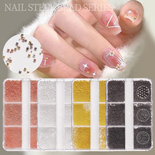 3D Nail Art Caviar Beads for Nail Art Multi Size 0.5-1.0MM Mini Metal Caviar Beads Gold Silver Rose Gold Round Steel Ball Beads Gems Rhinestones Accessories