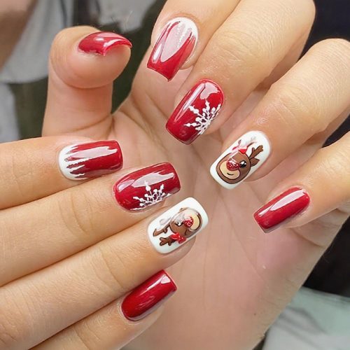 24pcs Christmas Snowflake and Elk Nail Art Patch Mid-Length Square Wearable Nail Patch