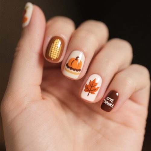 24Pcs Fall Press on Nails Short Square Thanksgiving Day Fake Nails with Glitter Designs Maple Leaf False Nail Autumn Pumpkin Stick on Nails Full Cover Glue on Nail for Women Nail Decoration