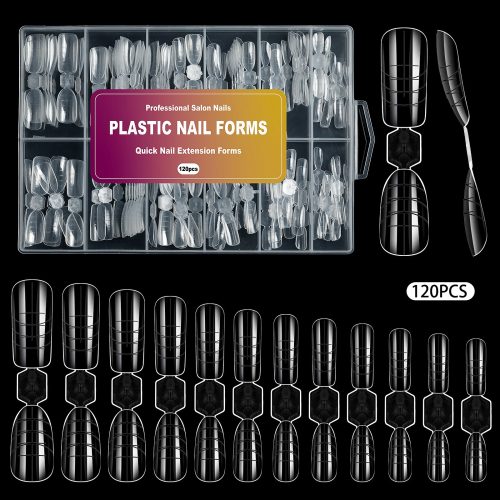 Kachersnowy Dual Nail Forms for Poly Extension Gel, 120 PCS 2 In 1 Nail Molds Reusable Nail Extension Forms for Builder Gel Manicure Design Salon DIY-12 Sizes