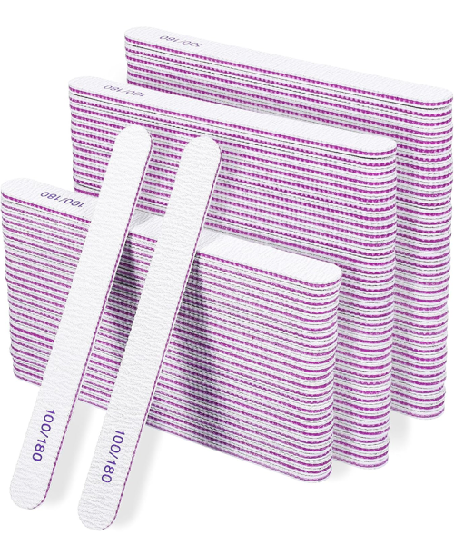 50/100/500Pcs Nail Files, 100/180 Grit Double Sided Emery Boards, Reusable Washable Nail Buffers for Acrylic Natural Nails, Professional Manicure Pedicure Tools for Home and Salon