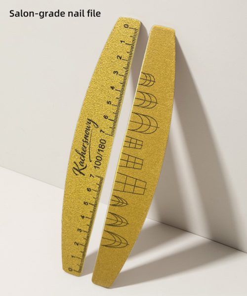 Salon Grade Nail File with Nail Shape Measurement Scale 100/180 Grit Gold Sand Washable Durable Non-Shedding Manicure Tool for Nail Removal, Buffing & Shaping, Ideal for Salons & Home Use