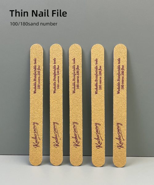 50pcs Salon Grade Thin Wooden Nail File 100/180 Grit, Gold Sand Material Washable & Disinfectable Durable Manicure Tool for Natural Nail Shaping & Buffing